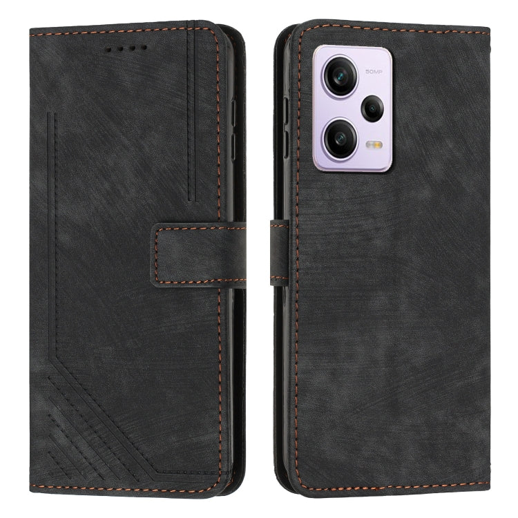 For Xiaomi Redmi Note 12 Pro Global Skin Feel Stripe Pattern Leather Phone Case with Lanyard