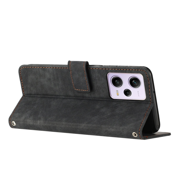 For Xiaomi Redmi Note 12 Pro Global Skin Feel Stripe Pattern Leather Phone Case with Lanyard