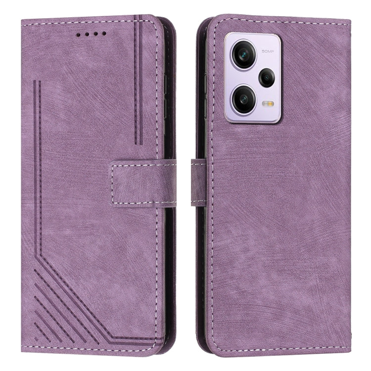 For Xiaomi Redmi Note 12 Pro Global Skin Feel Stripe Pattern Leather Phone Case with Lanyard