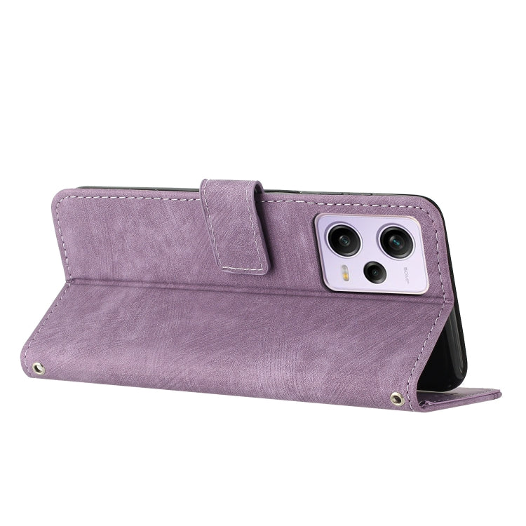 For Xiaomi Redmi Note 12 Pro Global Skin Feel Stripe Pattern Leather Phone Case with Lanyard