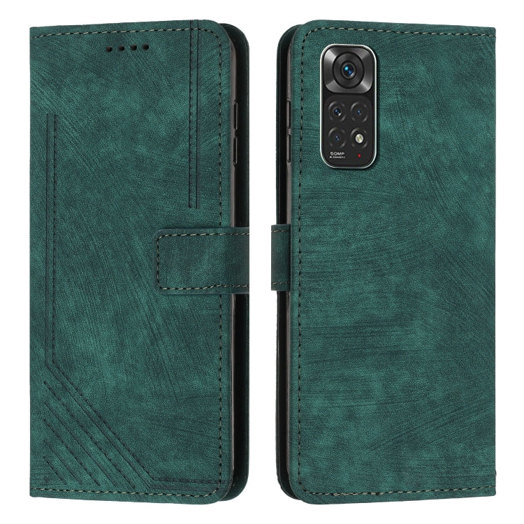 For Xiaomi Redmi Note 11 / Note 11s Global Skin Feel Stripe Pattern Leather Phone Case with Lanyard