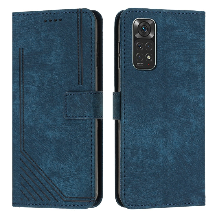 For Xiaomi Redmi Note 11 / Note 11s Global Skin Feel Stripe Pattern Leather Phone Case with Lanyard