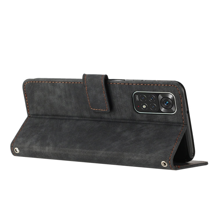 For Xiaomi Redmi Note 11 / Note 11s Global Skin Feel Stripe Pattern Leather Phone Case with Lanyard