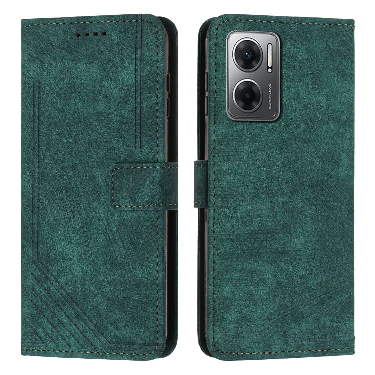 Skin Feel Stripe Pattern Leather Phone Case with Lanyard for Xiaomi Redmi Note 11E / Redmi 10 5G 2022 / Redmi 10 Prime+ 5G India / Poco M4 5G
