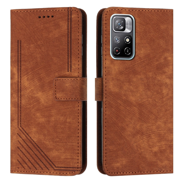 For Xiaomi Redmi Note 11T 5G / Poco M4 Pro 5G Skin Feel Stripe Pattern Leather Phone Case with Lanyard