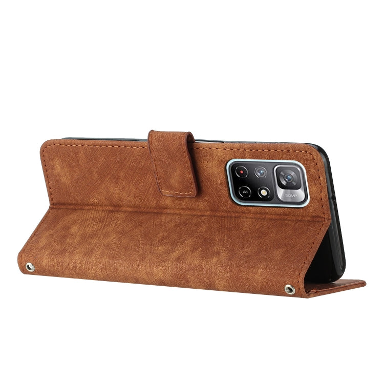 For Xiaomi Redmi Note 11T 5G / Poco M4 Pro 5G Skin Feel Stripe Pattern Leather Phone Case with Lanyard