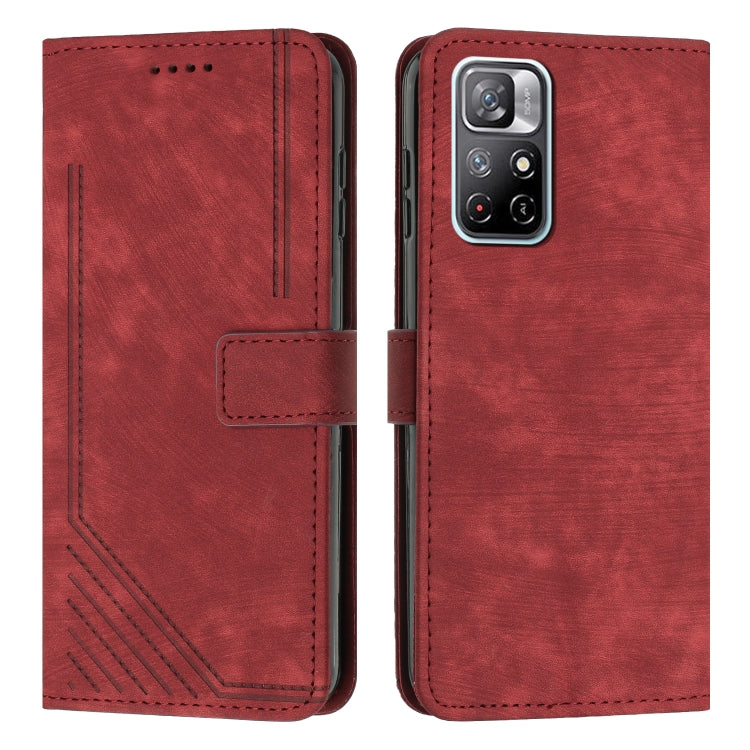 For Xiaomi Redmi Note 11T 5G / Poco M4 Pro 5G Skin Feel Stripe Pattern Leather Phone Case with Lanyard