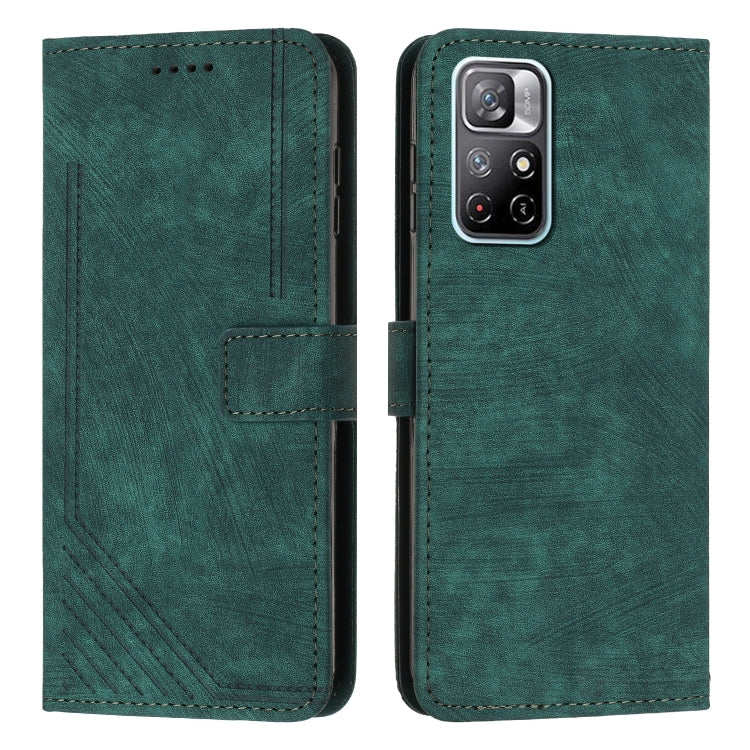 For Xiaomi Redmi Note 11T 5G / Poco M4 Pro 5G Skin Feel Stripe Pattern Leather Phone Case with Lanyard