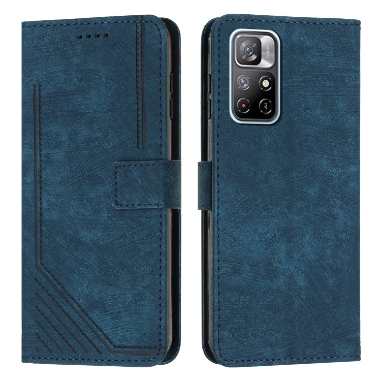 For Xiaomi Redmi Note 11T 5G / Poco M4 Pro 5G Skin Feel Stripe Pattern Leather Phone Case with Lanyard