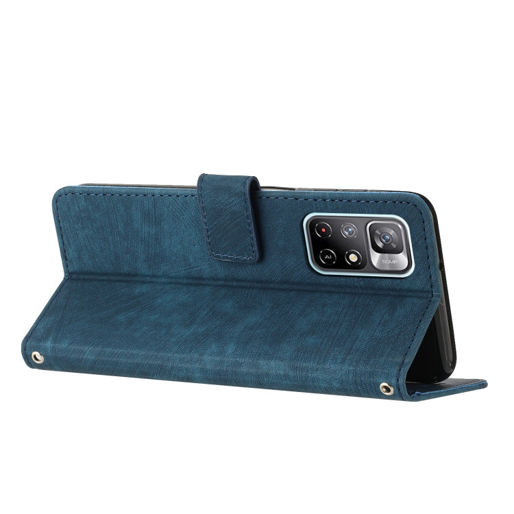 For Xiaomi Redmi Note 11T 5G / Poco M4 Pro 5G Skin Feel Stripe Pattern Leather Phone Case with Lanyard