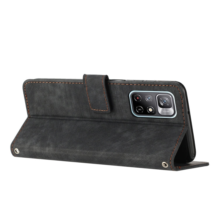 For Xiaomi Redmi Note 11T 5G / Poco M4 Pro 5G Skin Feel Stripe Pattern Leather Phone Case with Lanyard