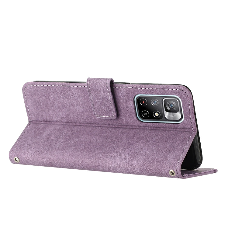 For Xiaomi Redmi Note 11T 5G / Poco M4 Pro 5G Skin Feel Stripe Pattern Leather Phone Case with Lanyard