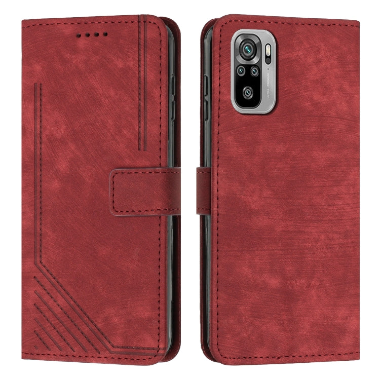 For Xiaomi Redmi Note 10 4G / Note 10s Skin Feel Stripe Pattern Leather Phone Case with Lanyard