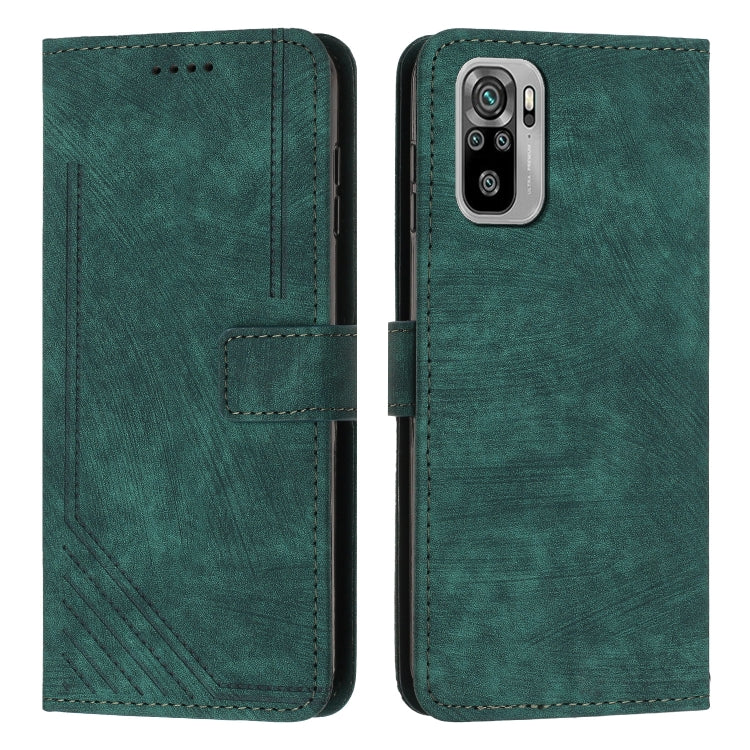 For Xiaomi Redmi Note 10 4G / Note 10s Skin Feel Stripe Pattern Leather Phone Case with Lanyard