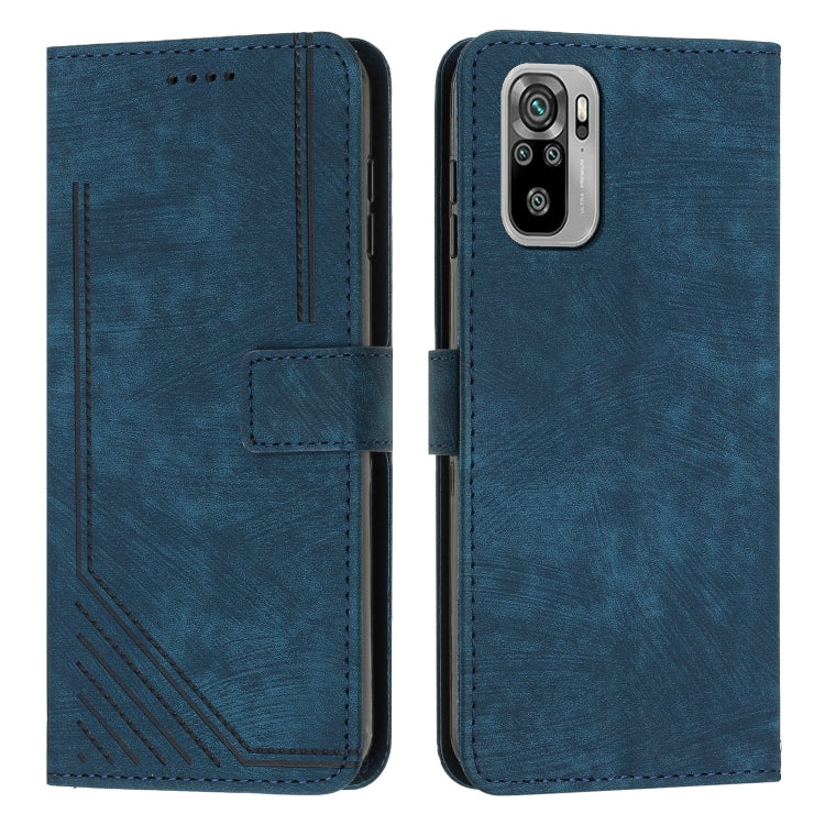 For Xiaomi Redmi Note 10 4G / Note 10s Skin Feel Stripe Pattern Leather Phone Case with Lanyard