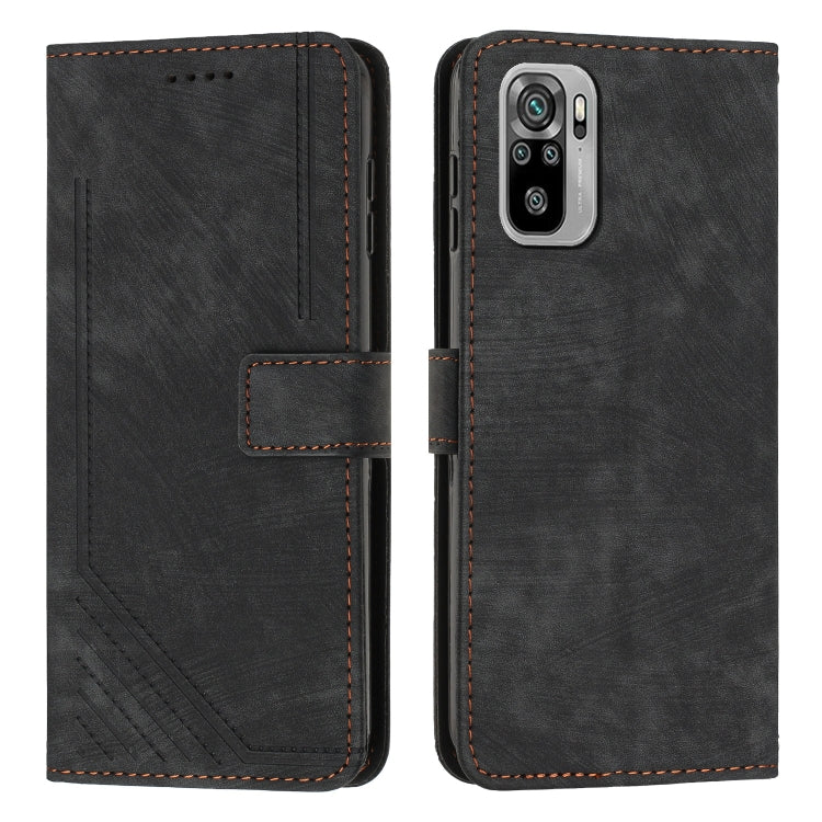 For Xiaomi Redmi Note 10 4G / Note 10s Skin Feel Stripe Pattern Leather Phone Case with Lanyard