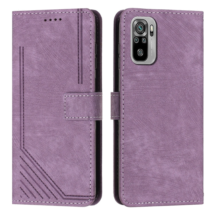 For Xiaomi Redmi Note 10 4G / Note 10s Skin Feel Stripe Pattern Leather Phone Case with Lanyard