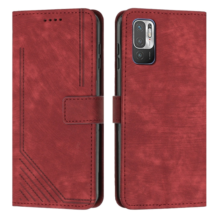 For Xiaomi Redmi Note 10 5G / Note 10T 5G / Poco M3 Pro 5G Skin Feel Stripe Pattern Leather Phone Case with Lanyard