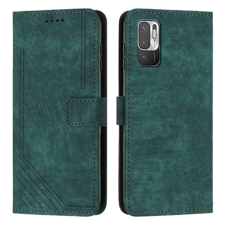 For Xiaomi Redmi Note 10 5G / Note 10T 5G / Poco M3 Pro 5G Skin Feel Stripe Pattern Leather Phone Case with Lanyard