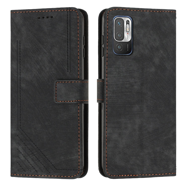 For Xiaomi Redmi Note 10 5G / Note 10T 5G / Poco M3 Pro 5G Skin Feel Stripe Pattern Leather Phone Case with Lanyard