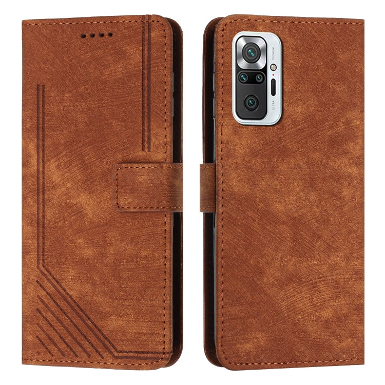 For Xiaomi Redmi Note 10 Pro / 10 Pro Max Skin Feel Stripe Pattern Leather Phone Case with Lanyard
