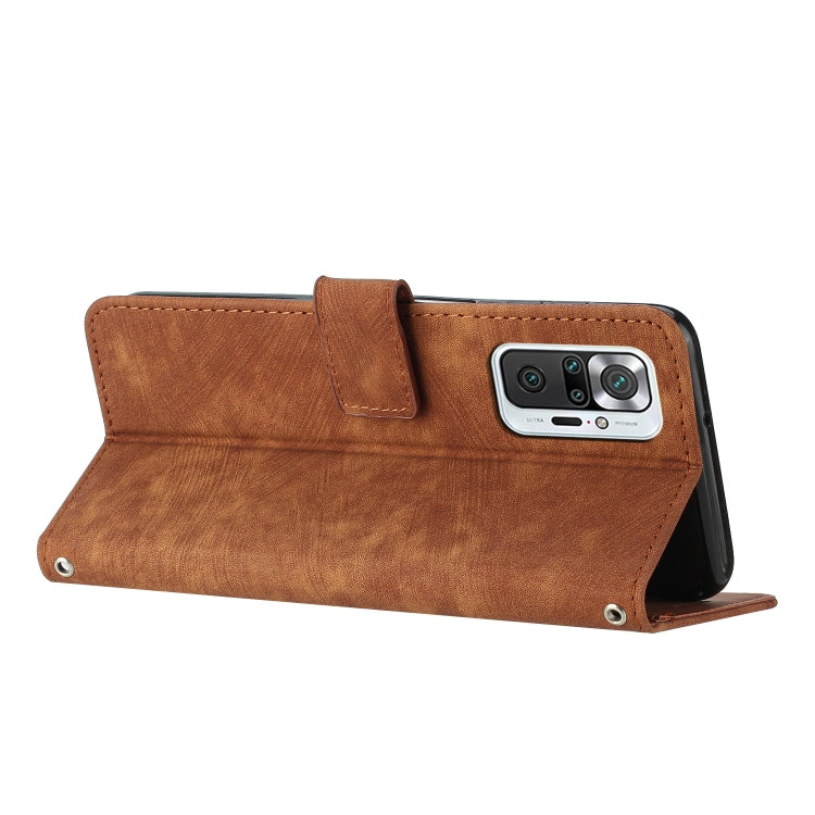 For Xiaomi Redmi Note 10 Pro / 10 Pro Max Skin Feel Stripe Pattern Leather Phone Case with Lanyard