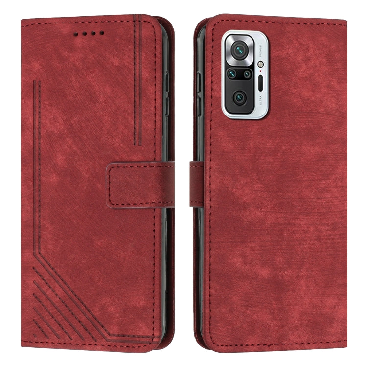 For Xiaomi Redmi Note 10 Pro / 10 Pro Max Skin Feel Stripe Pattern Leather Phone Case with Lanyard