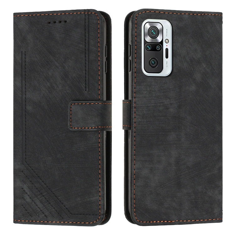 For Xiaomi Redmi Note 10 Pro / 10 Pro Max Skin Feel Stripe Pattern Leather Phone Case with Lanyard