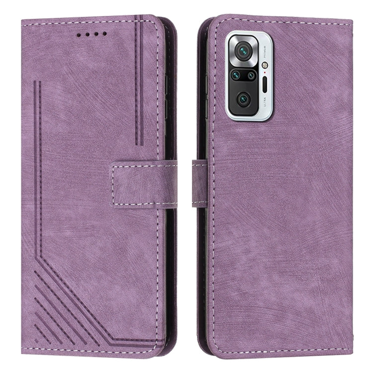 For Xiaomi Redmi Note 10 Pro / 10 Pro Max Skin Feel Stripe Pattern Leather Phone Case with Lanyard
