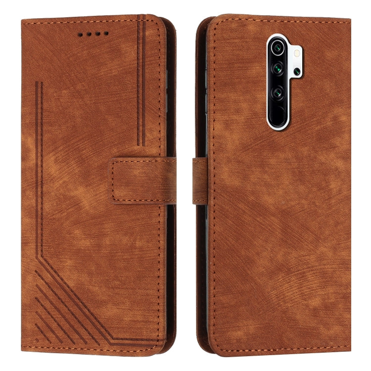 For Xiaomi Redmi Note 8 Pro Skin Feel Stripe Pattern Leather Phone Case with Lanyard