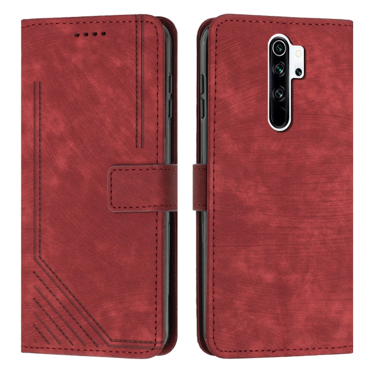 For Xiaomi Redmi Note 8 Pro Skin Feel Stripe Pattern Leather Phone Case with Lanyard