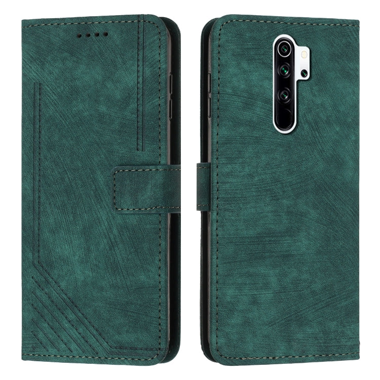 For Xiaomi Redmi Note 8 Pro Skin Feel Stripe Pattern Leather Phone Case with Lanyard