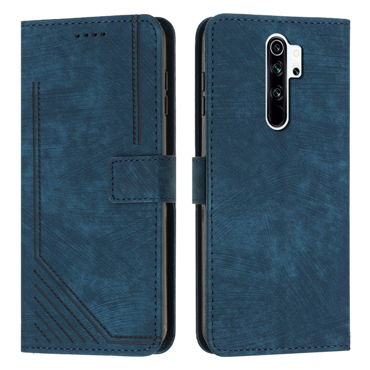 For Xiaomi Redmi Note 8 Pro Skin Feel Stripe Pattern Leather Phone Case with Lanyard