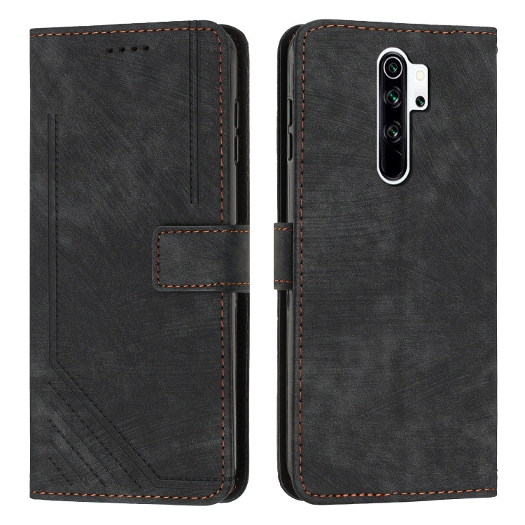 For Xiaomi Redmi Note 8 Pro Skin Feel Stripe Pattern Leather Phone Case with Lanyard