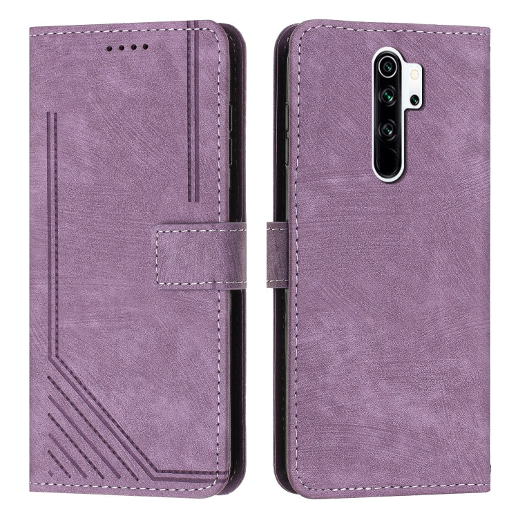 For Xiaomi Redmi Note 8 Pro Skin Feel Stripe Pattern Leather Phone Case with Lanyard
