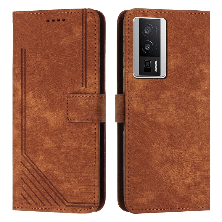 For Xiaomi Redmi K60 / K60 Pro Skin Feel Stripe Pattern Leather Phone Case with Lanyard