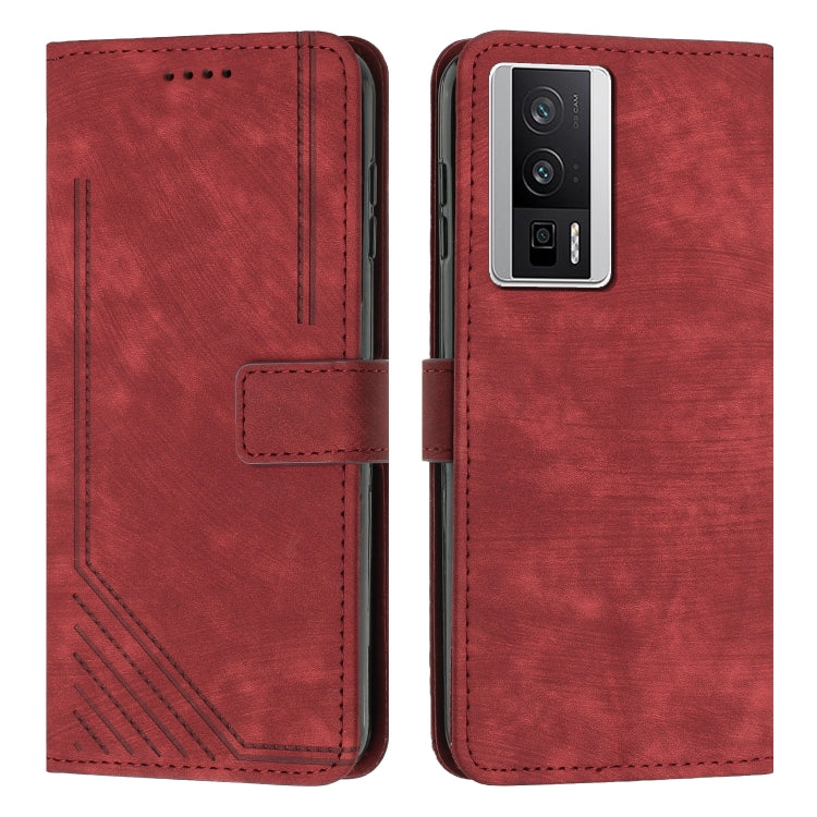 For Xiaomi Redmi K60 / K60 Pro Skin Feel Stripe Pattern Leather Phone Case with Lanyard