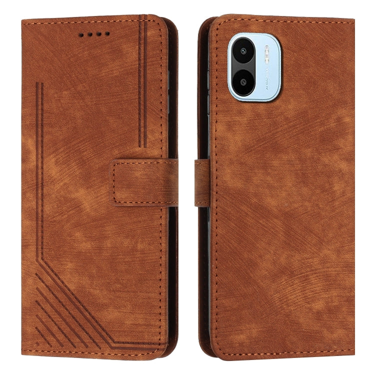For Xiaomi Redmi A1 Skin Feel Stripe Pattern Leather Phone Case with Lanyard