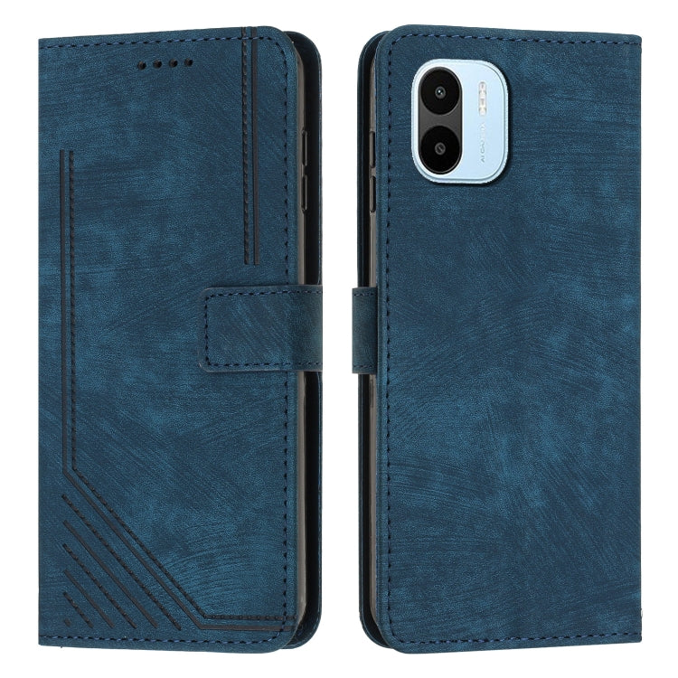 For Xiaomi Redmi A1 Skin Feel Stripe Pattern Leather Phone Case with Lanyard
