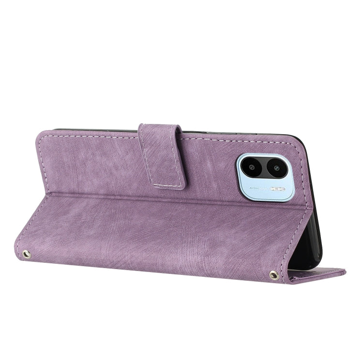 For Xiaomi Redmi A1 Skin Feel Stripe Pattern Leather Phone Case with Lanyard