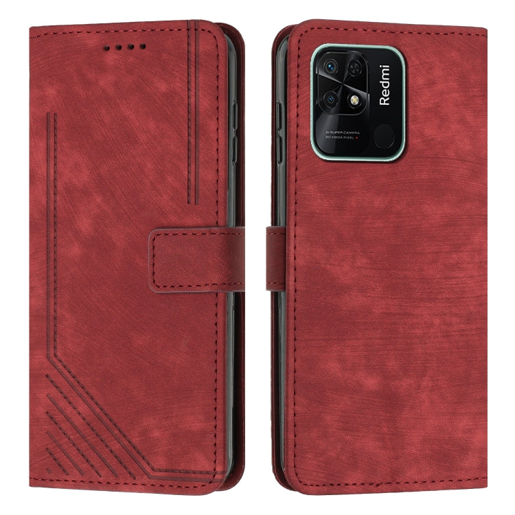 For Xiaomi Redmi 10C 4G Global / Redmi 10 India Skin Feel Stripe Pattern Leather Phone Case with Lanyard