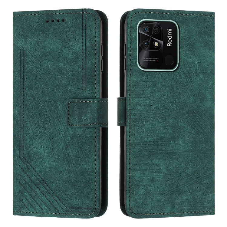 For Xiaomi Redmi 10C 4G Global / Redmi 10 India Skin Feel Stripe Pattern Leather Phone Case with Lanyard