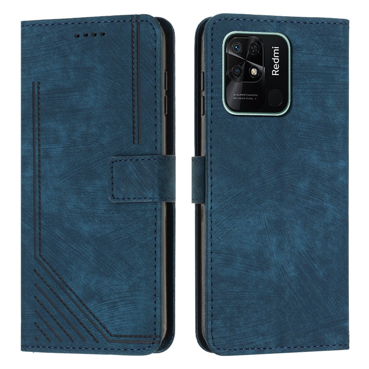 For Xiaomi Redmi 10C 4G Global / Redmi 10 India Skin Feel Stripe Pattern Leather Phone Case with Lanyard