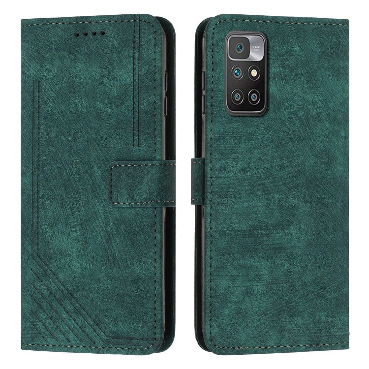 For Xiaomi Redmi 10 / 10 Prime / 10 2022 Skin Feel Stripe Pattern Leather Phone Case with Lanyard