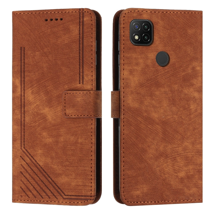 For Xiaomi Redmi 9C / 10A / Poco C31 Skin Feel Stripe Pattern Leather Phone Case with Lanyard