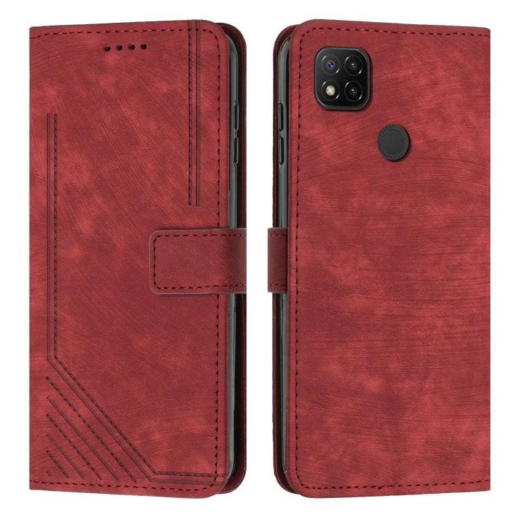 For Xiaomi Redmi 9C / 10A / Poco C31 Skin Feel Stripe Pattern Leather Phone Case with Lanyard