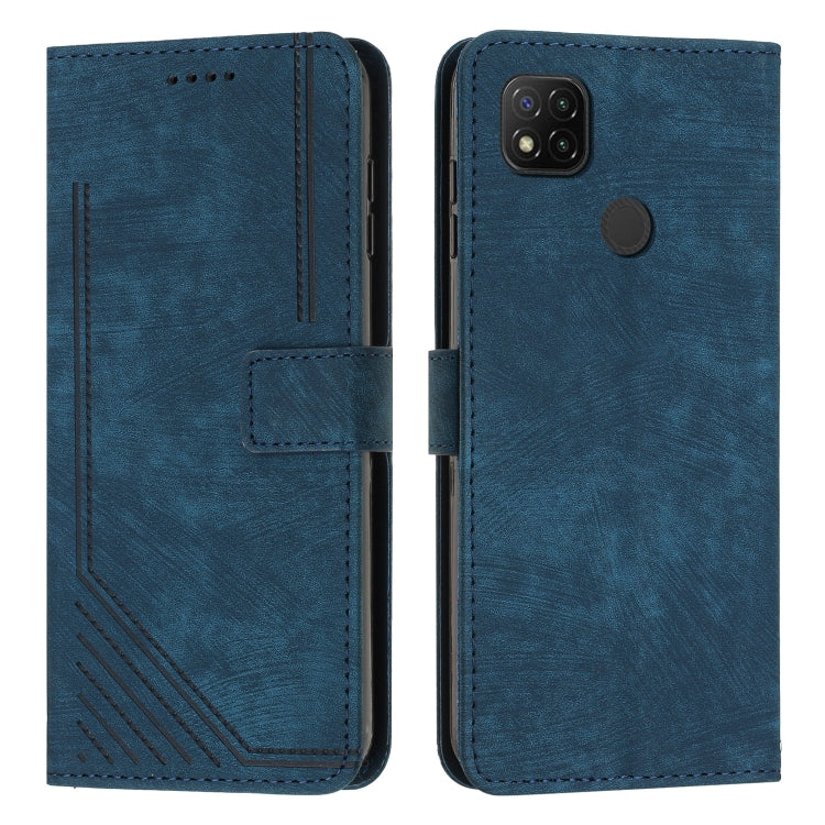 For Xiaomi Redmi 9C / 10A / Poco C31 Skin Feel Stripe Pattern Leather Phone Case with Lanyard