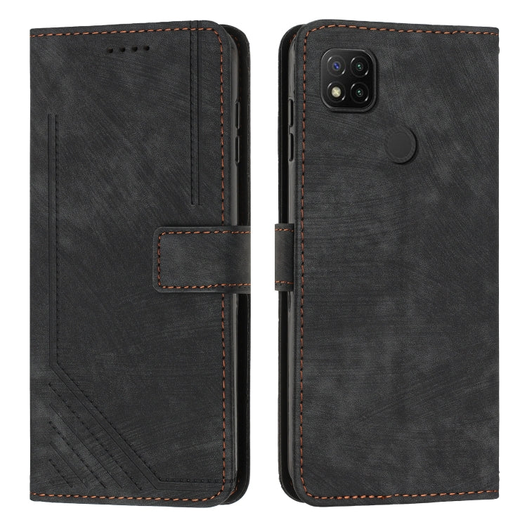 For Xiaomi Redmi 9C / 10A / Poco C31 Skin Feel Stripe Pattern Leather Phone Case with Lanyard