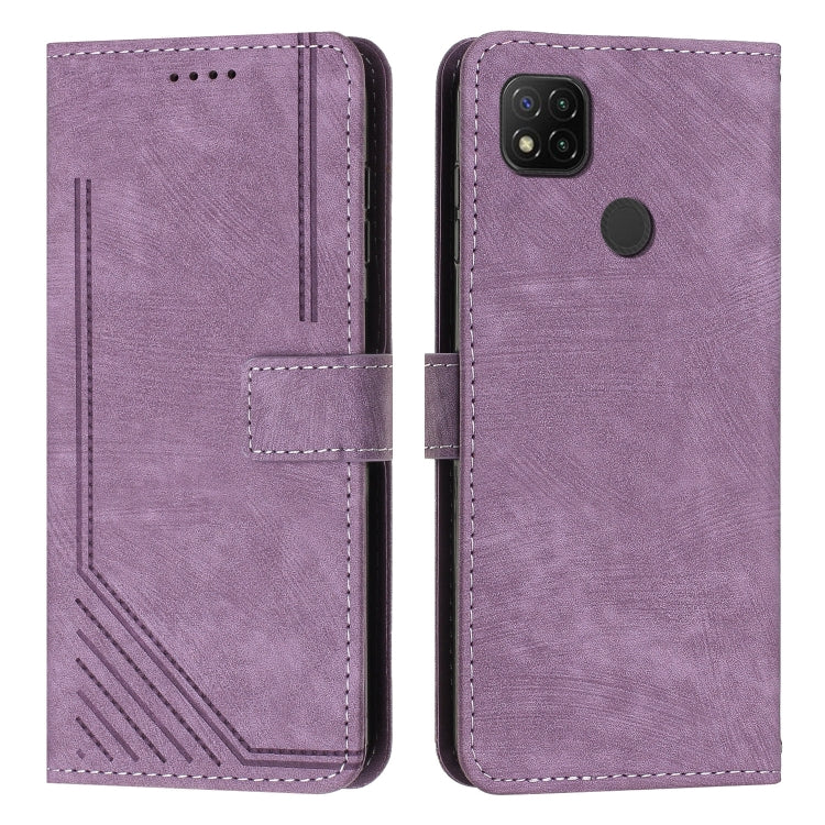 For Xiaomi Redmi 9C / 10A / Poco C31 Skin Feel Stripe Pattern Leather Phone Case with Lanyard