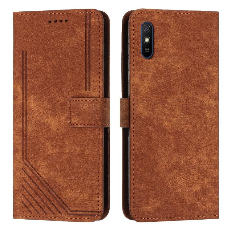 For Xiaomi Redmi 9A / 9i India / 9AT Skin Feel Stripe Pattern Leather Phone Case with Lanyard